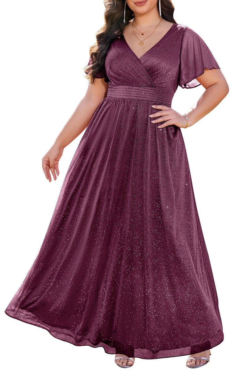 Talisea Purple Dress for Women Plus Size Formal Gowns Mother of The Bride Wedding Guest Holiday Sparkly Prom Long Maxi Dress - Image 1