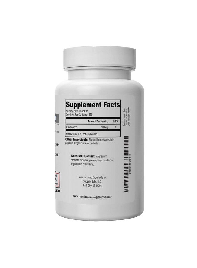Superior Labs - Best D-Mannose NonGMO Dietary Supplement - 500mg, 120 Vegetable Capsules - Powerful Prebiotic - Boosts Urinary Tract Health - Supports Digestive Health & Liver Function - Image 3