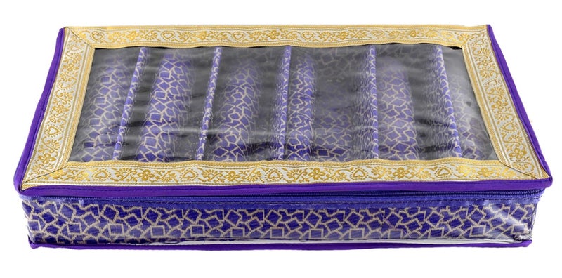 Kuber Industries Square Design Brocade Hardboard Six Rod Bangle Box (Purple) -CTKTC038877 - Image 1