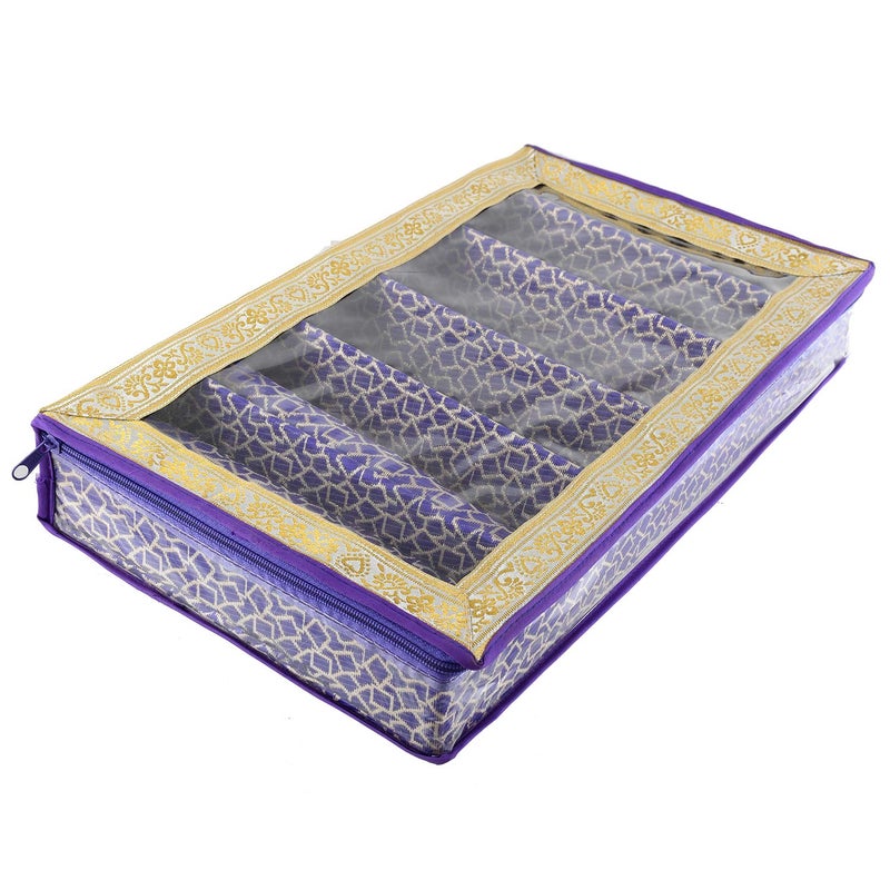 Kuber Industries Square Design Brocade Hardboard Six Rod Bangle Box (Purple) -CTKTC038877 - Image 2