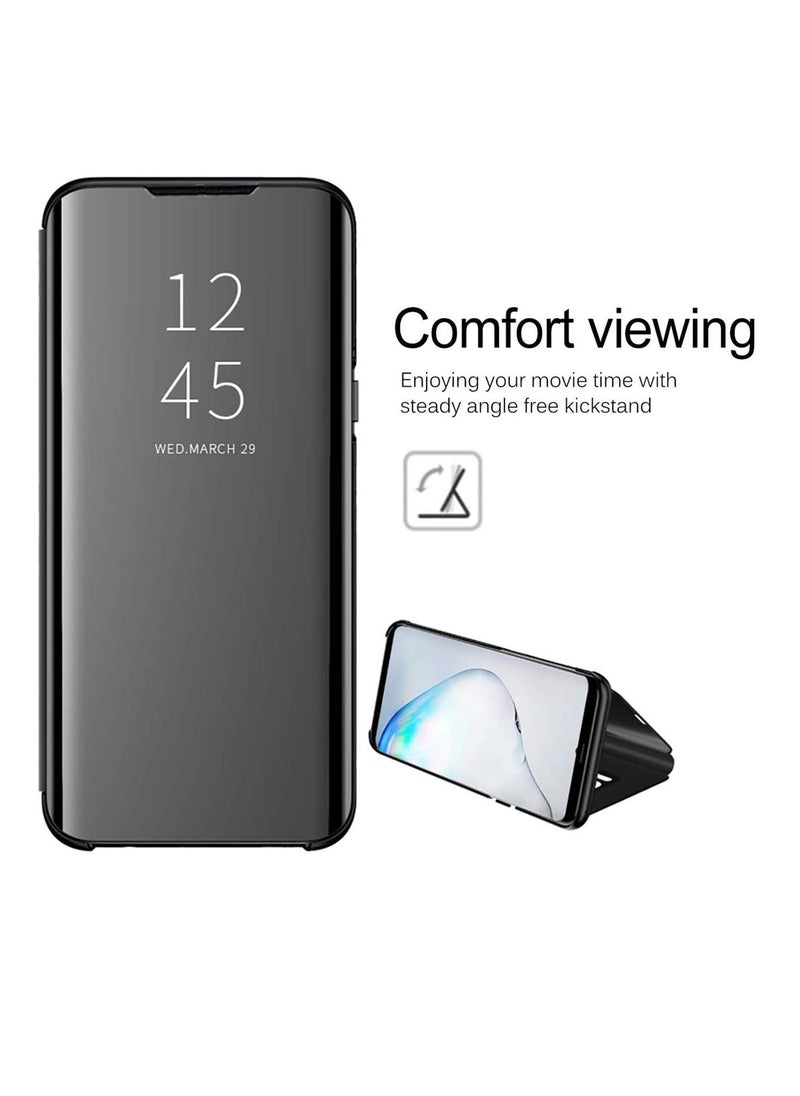 Generic - For Samsung Galaxy A50 / A50s Clear View Flip Case , Without Sensor , Stand Watching Position , Mirror Full Protection Cover Compatible With Samsung Galaxy A50 / A50s (6.4'') (Black) - Image 1
