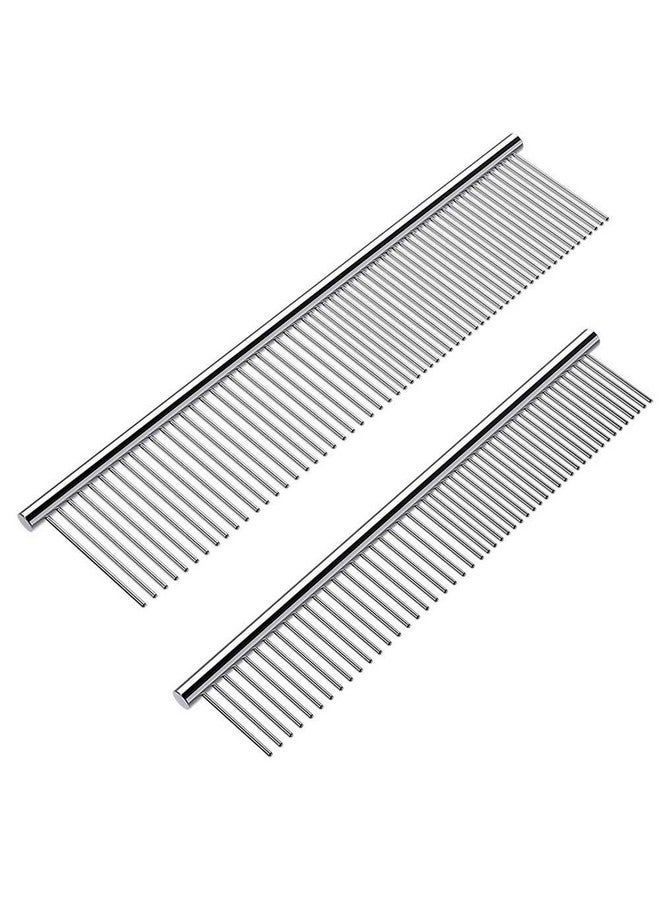Cafhelp 2 Pack Dog Combs With Rounded Ends Stainless Steel Teeth, Cat Comb For Removing Tangles And Knots, Professional Grooming Tool For Long And Short Haired Dog, Cat And Other Pets, 6.3In/7.4In - Image 1