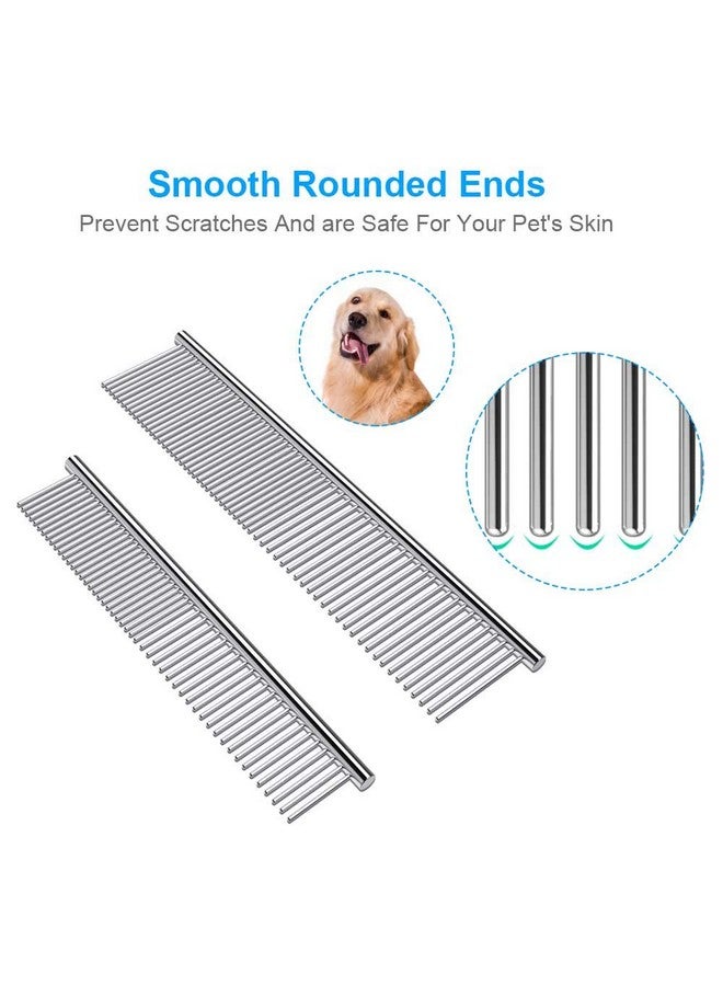 Cafhelp 2 Pack Dog Combs With Rounded Ends Stainless Steel Teeth, Cat Comb For Removing Tangles And Knots, Professional Grooming Tool For Long And Short Haired Dog, Cat And Other Pets, 6.3In/7.4In - Image 2