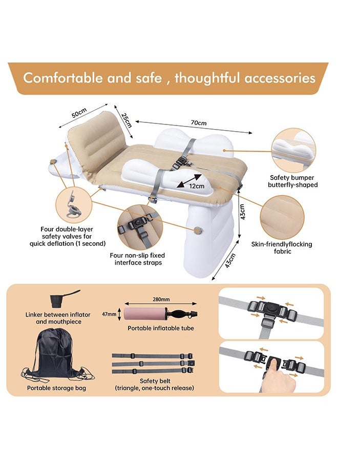 LONZEN - Toddler Travel Bed, Inflatable Airplane Bed for Kids, Bolw Up Baby Seat with Safety Belt and Pump, Air Mattress for Car Plane Train - Image 1