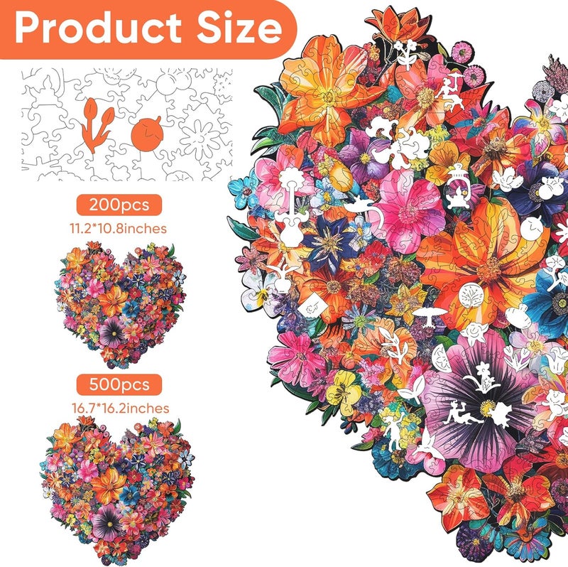 Mys Aurora Puzzles for Adults Heart Flower Wooden Puzzles, 500 Pieces Unique Shaped Liberty Jigsaw Puzzles, Birthday Gifts for Mom Adults and Kids, Fun Challenge Family Game 16.7'' x 16.2'' - Image 4