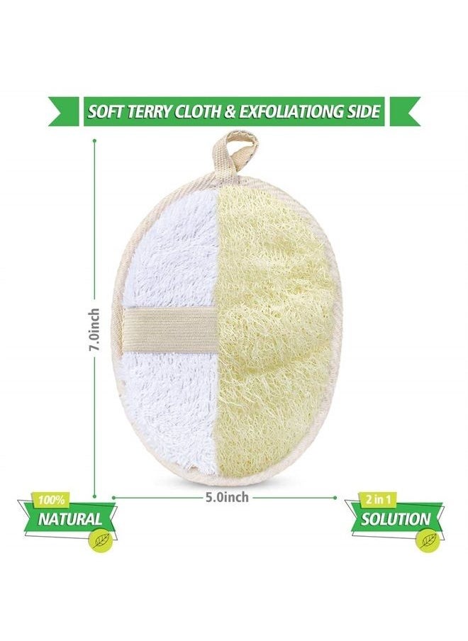 Sysmie - 3 Packs Exfoliating Loofah Sponge Pads,Large 5”x 7”-100% Natural Luffa and Terry Cloth Materials,Premium Loofa Sponge Scrubber Body Glove Close Skin for Men and Women,Perfect for Bath Spa and Shower - Image 1