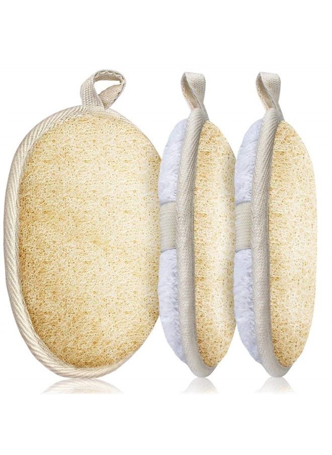 Sysmie - 3 Packs Exfoliating Loofah Sponge Pads,Large 5”x 7”-100% Natural Luffa and Terry Cloth Materials,Premium Loofa Sponge Scrubber Body Glove Close Skin for Men and Women,Perfect for Bath Spa and Shower - Image 1