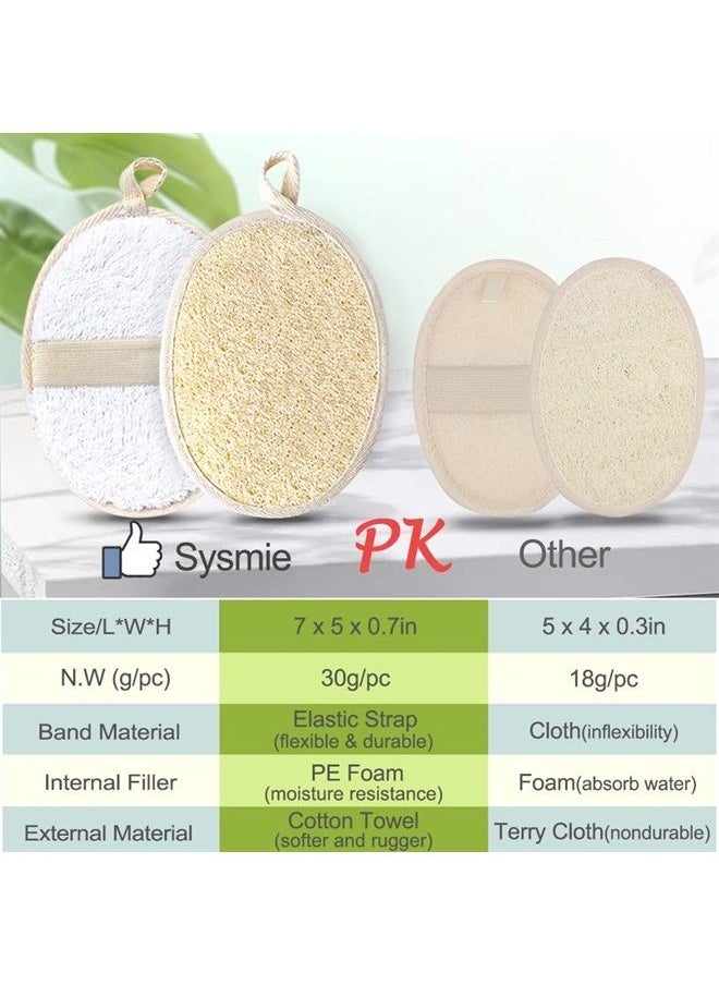 Sysmie - 3 Packs Exfoliating Loofah Sponge Pads,Large 5”x 7”-100% Natural Luffa and Terry Cloth Materials,Premium Loofa Sponge Scrubber Body Glove Close Skin for Men and Women,Perfect for Bath Spa and Shower - Image 1