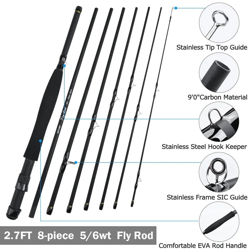 Goture 9FT 2.7M Fly Fishing Travel Rod Combo Set 56 Carbon Fiber Cork Fast Rods With Reel+Line+Bait+Bag Full Kit Fishing Tackle, Carbon kit - Image 3