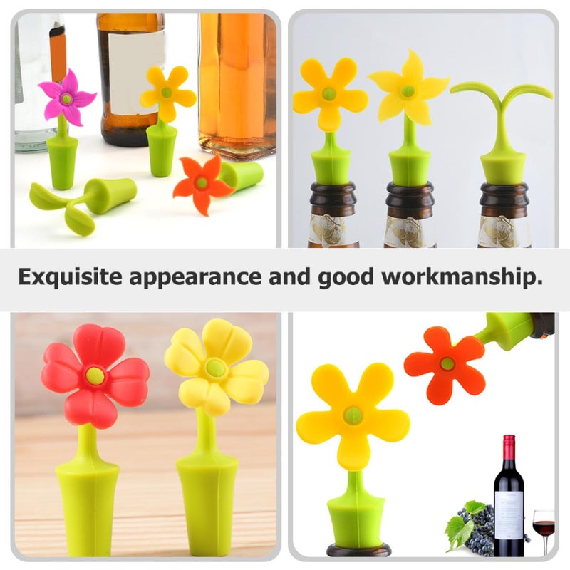 Silicone Wine Bottle Stoppers Flower Shape 6Pcs Set Reusable Sealing Plugs for Bar Home - Image 4