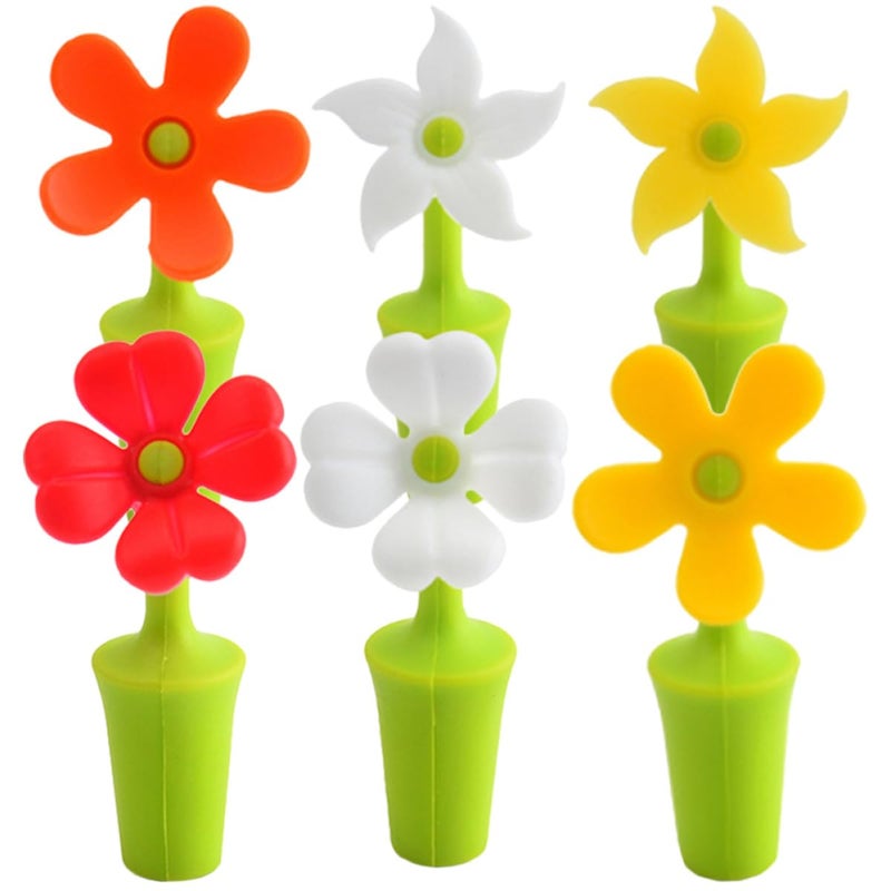 Silicone Wine Bottle Stoppers Flower Shape 6Pcs Set Reusable Sealing Plugs for Bar Home - Image 2