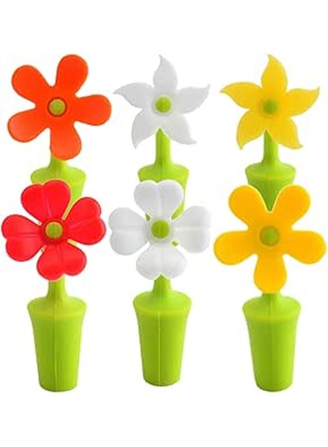 Silicone Wine Bottle Stoppers Flower Shape 6Pcs Set Reusable Sealing Plugs for Bar Home - Image 1