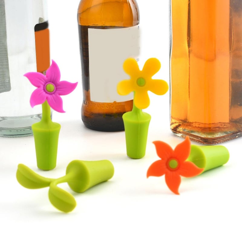 Silicone Wine Bottle Stoppers Flower Shape 6Pcs Set Reusable Sealing Plugs for Bar Home - Image 5