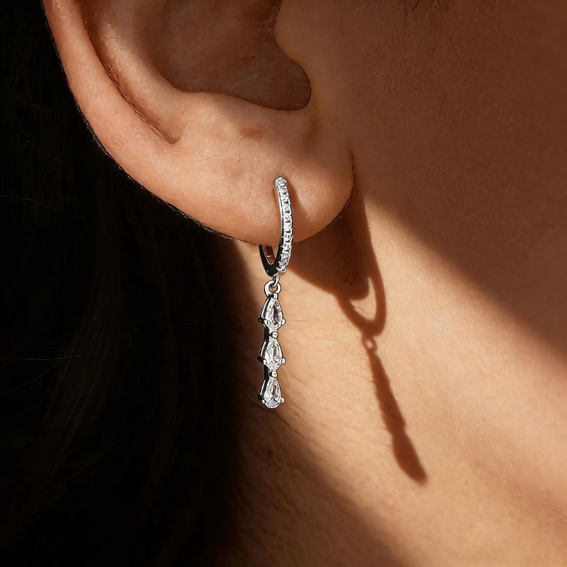 AYWFCBF Dangle Earrings for Women Silver Diamond Hoop Earrings Dainty Cubic Zirconia Drop Earring Wedding Jewelry for Brides - Image 3