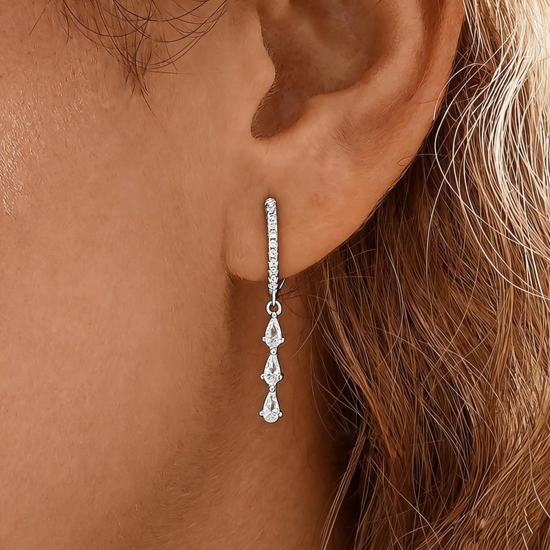 AYWFCBF Dangle Earrings for Women Silver Diamond Hoop Earrings Dainty Cubic Zirconia Drop Earring Wedding Jewelry for Brides - Image 2