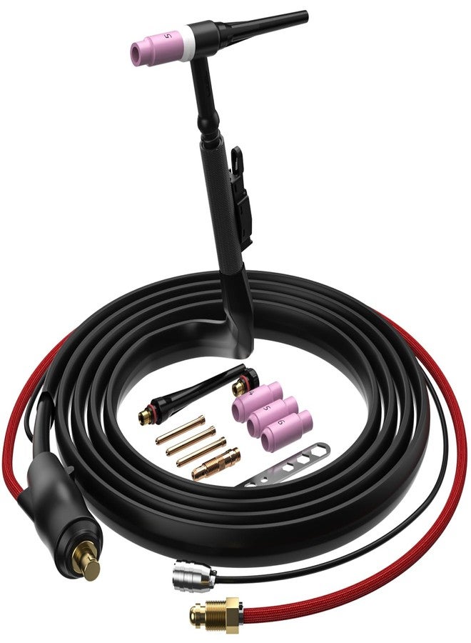 ARCCAPTAIN TIG Torch with High-Frequency Ignition, WP-17 Air-cooled Argon TIG Welding Torch with 35-50mm² Plug, 13-FT Air Hose (Red) and Cable, HF Tig Torch 150amp for ARCCAPTAIN TIG200/TIG200PACDC - Image 1