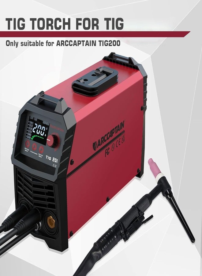 ARCCAPTAIN TIG Torch with High-Frequency Ignition, WP-17 Air-cooled Argon TIG Welding Torch with 35-50mm² Plug, 13-FT Air Hose (Red) and Cable, HF Tig Torch 150amp for ARCCAPTAIN TIG200/TIG200PACDC - Image 2