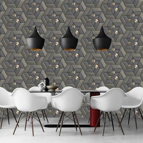 Jig-Tik Contact Paper Waterproof PVC Wallpapers Roll Embossed Europe Style Nordic 3D Sculpture Flower Wall Covering Modern Wall Décor(45 * 300) (1, White Black) (1, Grey 6192) - Image 4
