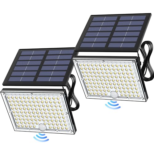 JACKYLED Motion Solar Lights Outdoor, 113 LED Cool White Bright Solar Flood Lights Waterproof, Dusk to Dawn Outdoor Solar Powered Security Lights for Fence Porch Patio Yard Garage, 2 Pack - Image 1