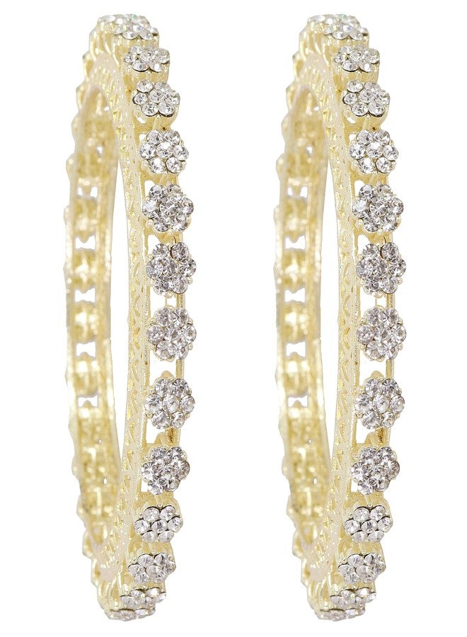 NMII Stylish Gold Plated Metal American Diamond Bangles Set For Women & Girls | AD Bangles | Women's Bangles Bracelet | Diamond Kada For Women Stylish | Wedding Bangles-(MAH78-GoldSilver-2.8) - Image 1