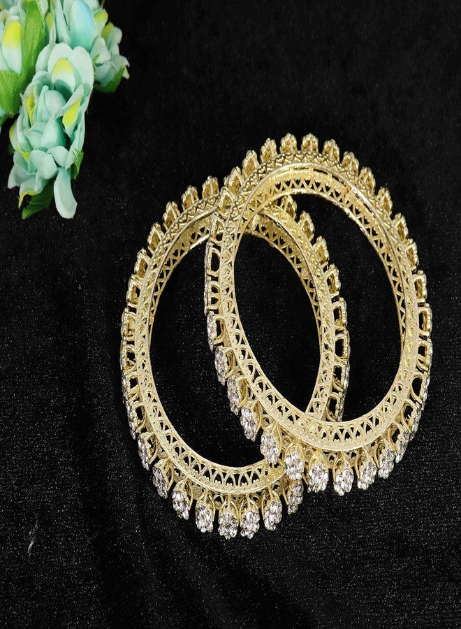 NMII Stylish Gold Plated Metal American Diamond Bangles Set For Women & Girls | AD Bangles | Women's Bangles Bracelet | Diamond Kada For Women Stylish | Wedding Bangles-(MAH78-GoldSilver-2.8) - Image 4