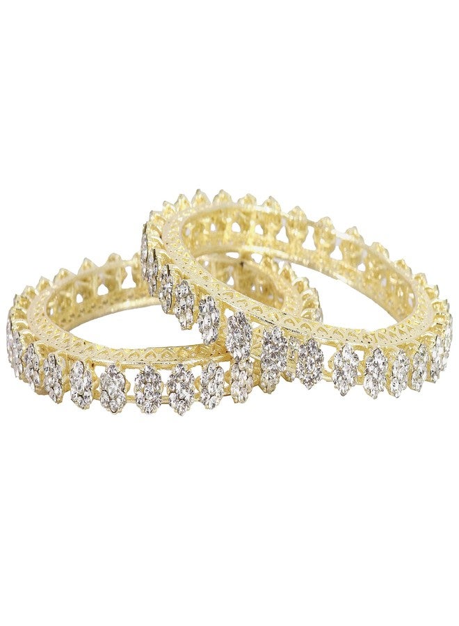 NMII Stylish Gold Plated Metal American Diamond Bangles Set For Women & Girls | AD Bangles | Women's Bangles Bracelet | Diamond Kada For Women Stylish | Wedding Bangles-(MAH78-GoldSilver-2.8) - Image 2