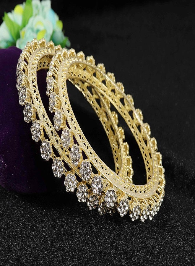 NMII Stylish Gold Plated Metal American Diamond Bangles Set For Women & Girls | AD Bangles | Women's Bangles Bracelet | Diamond Kada For Women Stylish | Wedding Bangles-(MAH78-GoldSilver-2.8) - Image 3