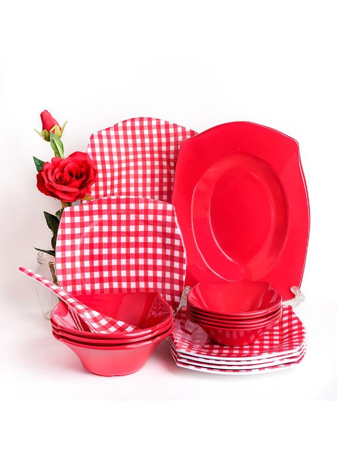 38 Piece Dinnerware Melamine Set Square, Mixed Caro 57*41*30 cm- Red - Image 1