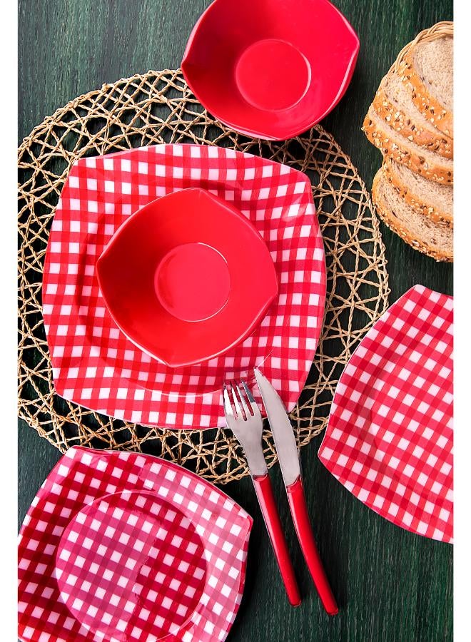 38 Piece Dinnerware Melamine Set Square, Mixed Caro 57*41*30 cm- Red - Image 2