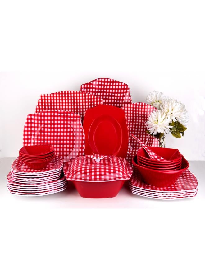 38 Piece Dinnerware Melamine Set Square, Mixed Caro 57*41*30 cm- Red - Image 3
