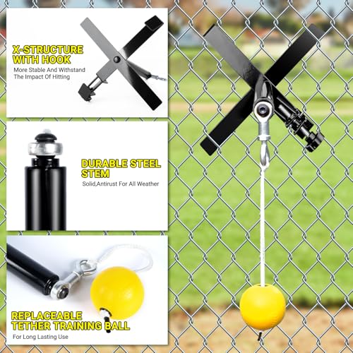 PLAYAPUT Portable Baseball Swing Trainer with The Tethered Ball,Premium Hitting/Batting Trainer System for Baseball and Softball,Easy Setup On Fence Hitting Trainer,Swing Trainer with Auto Reset - Image 3