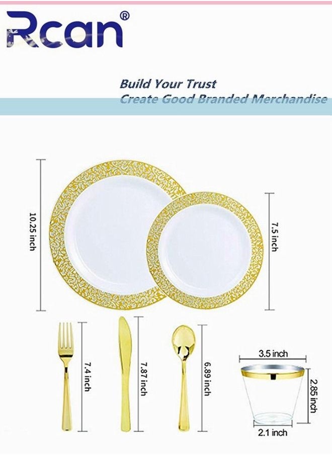 Rcan 150 Pcs/set Gold Upscale Wedding Dining Party Disposable Plastic Hollow-carved Cutlery Set, Party Supplies Plate, Spoon, Fork, Knife, Cup, Party Tableware (25 Guest)  - Image 4