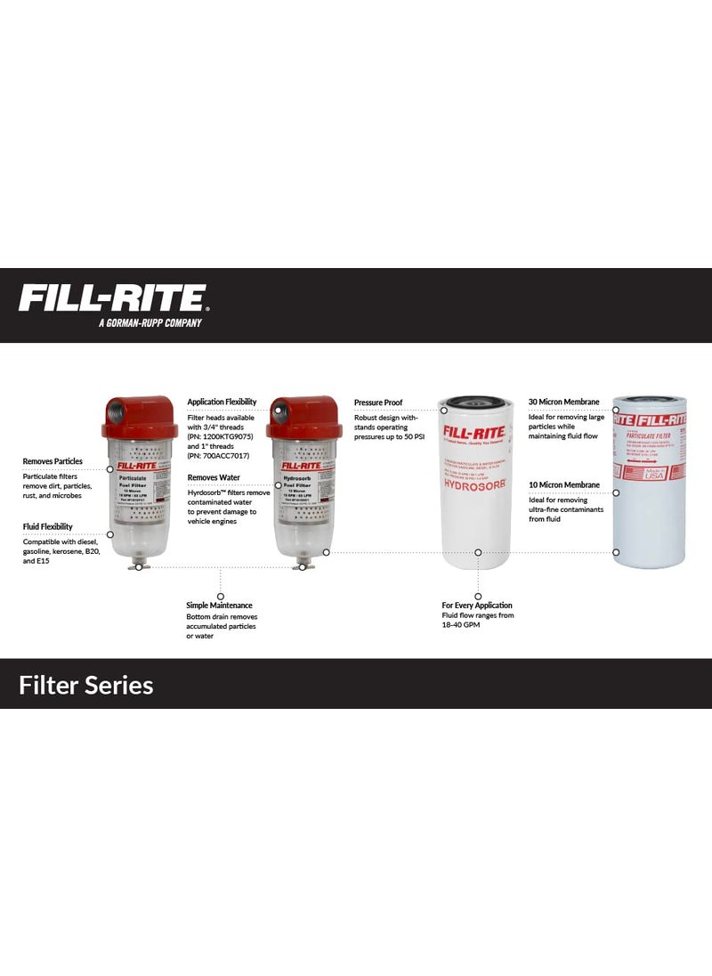 FILL RITE Fill-Rite F1810PC1 1" 18 GPM (68 LPM) 10 Micron Particulate Fuel Filter with Drain (Clear Bowl)  - Image 4