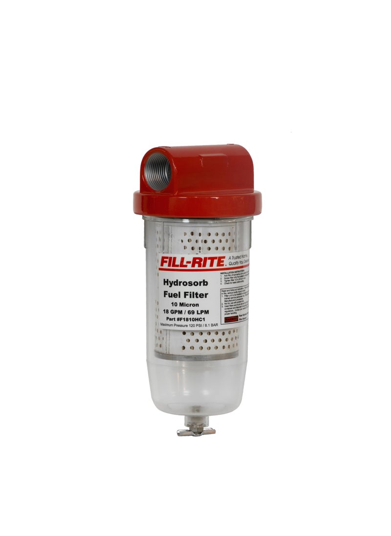 FILL RITE Fill-Rite F1810PC1 1" 18 GPM (68 LPM) 10 Micron Particulate Fuel Filter with Drain (Clear Bowl)  - Image 1