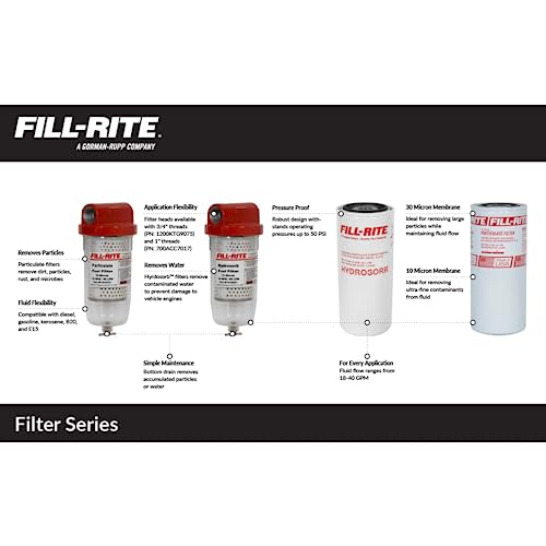 FILL RITE Fill-Rite F1810PC1 1" 18 GPM (68 LPM) 10 Micron Particulate Fuel Filter with Drain (Clear Bowl) - Image 2