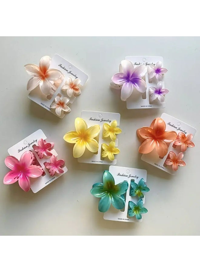 Kandid 3pcs Floral Hair Clip Set - Cute Plastic Flower Pins with Colorful Egret Designs, Perfect for Half-Up Hairstyles, Stylish Hair Accessories (Blue) - Image 2