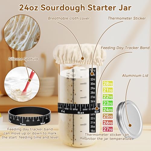 SZZJKJ Sourdough Starter Kit, 24PCS Sourdough Bread Baking Supplies, Silicone Banneton Bread Proofing Basket Set of 2, Sourdough Starter Kit Beginners with 10pcs Bread Bags for Baking Lovers - Image 4
