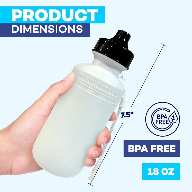 4E's Novelty Sports Water Bottles Bulk (12 Pack) 18 oz Squeeze Reusable Plastic White School Bike Water Bottle for Kids, BPA Free, Party Favor Giveaways, End of Year Student Gifts - Image 2