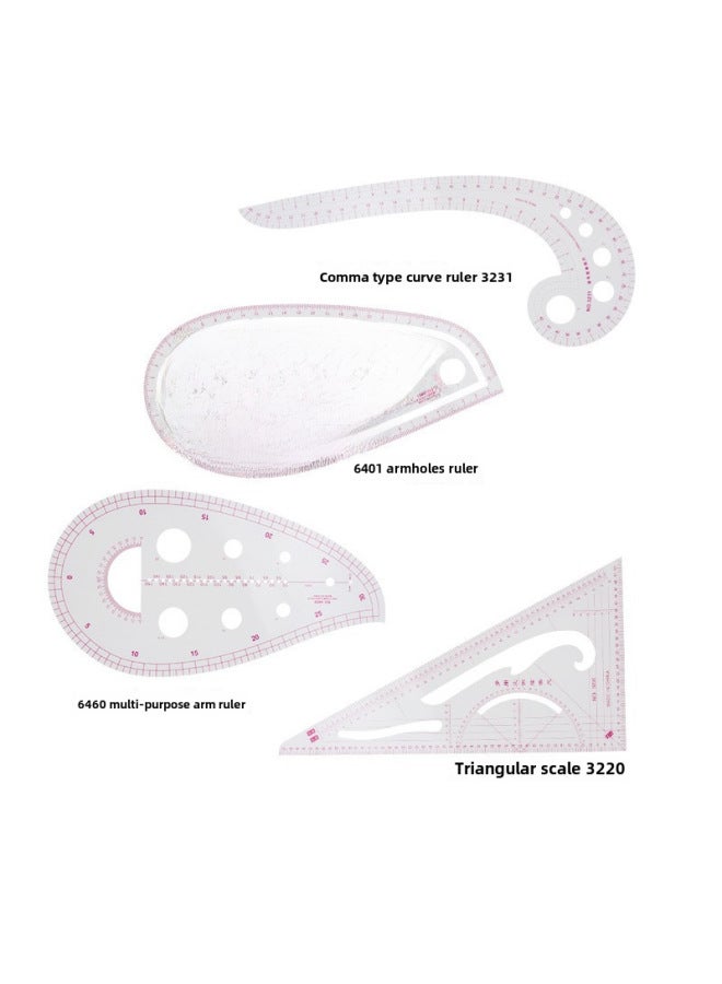 ثام مسطرة الملابس، مسطرة القص، مسطرة كم القفص، مسطرة المنحنيات، مسطرة قوس الأزرار، مجموعة مساطر - Image 1