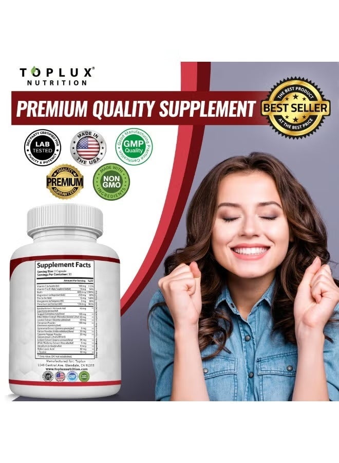 توب لوكس مجمع سكر الدم – الدعم الطبيعي للغلوكوز الصحي بالفعل في النطاق الطبيعي – القرفة، البطيخ المرير، التوت، الكروم و ALA – غير المعدلة وراثيا – 60 كبسولات نباتية - Image 5