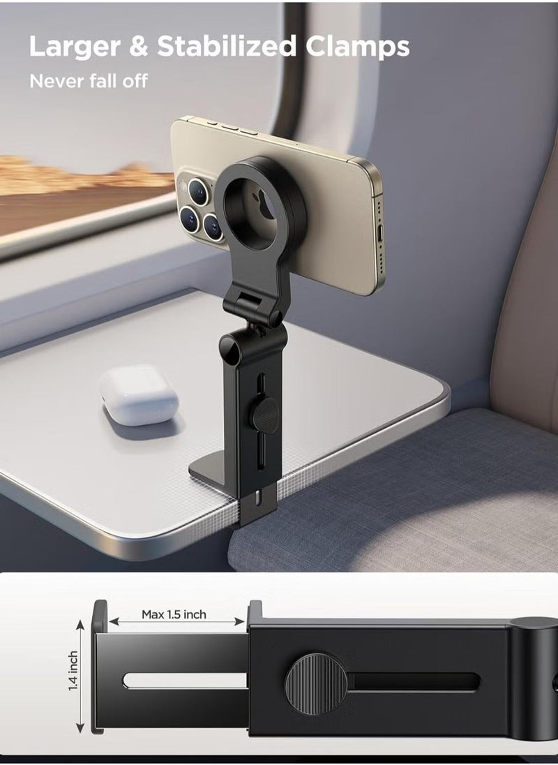 Raxoom 2-Pack Airplane Phone Holder Hands-Free Mount, Adjustable Stand for iPhone 15 Pro Max, iPhone 14/13/12, Magsafe-Compatible, Travel Essential for Airplane Tray Table, Car & Desk Mount for Smartphones - Image 4