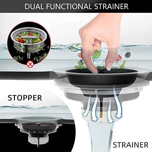 Exakey Black Sink Drain 3-1/2 Inch Matte Black Kitchen Sink Drain Strainer Assembly Kit with Strainer Basket and Drain Stopper for Standard Kitchen Sink Stainless Steel - Image 3