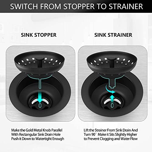 Exakey Black Sink Drain 3-1/2 Inch Matte Black Kitchen Sink Drain Strainer Assembly Kit with Strainer Basket and Drain Stopper for Standard Kitchen Sink Stainless Steel - Image 4