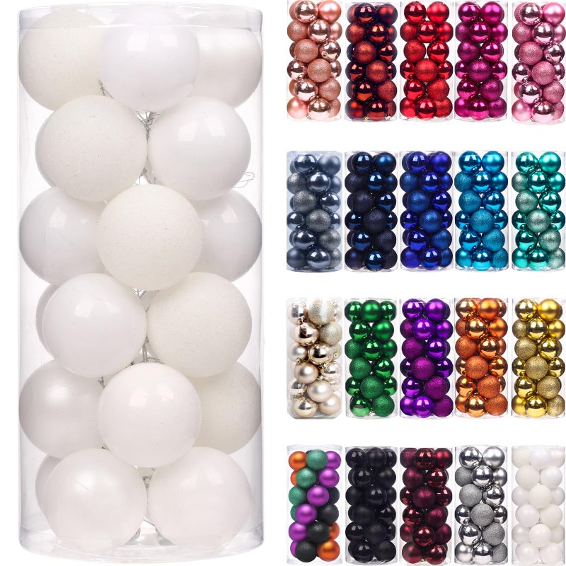 Emopeak 24Pcs Mini Christmas Balls Ornaments for Xmas Tree  12 Inch Small Shatterproof Christmas Tree Decorations Hanging Ball for Holiday Wedding Party Decoration White