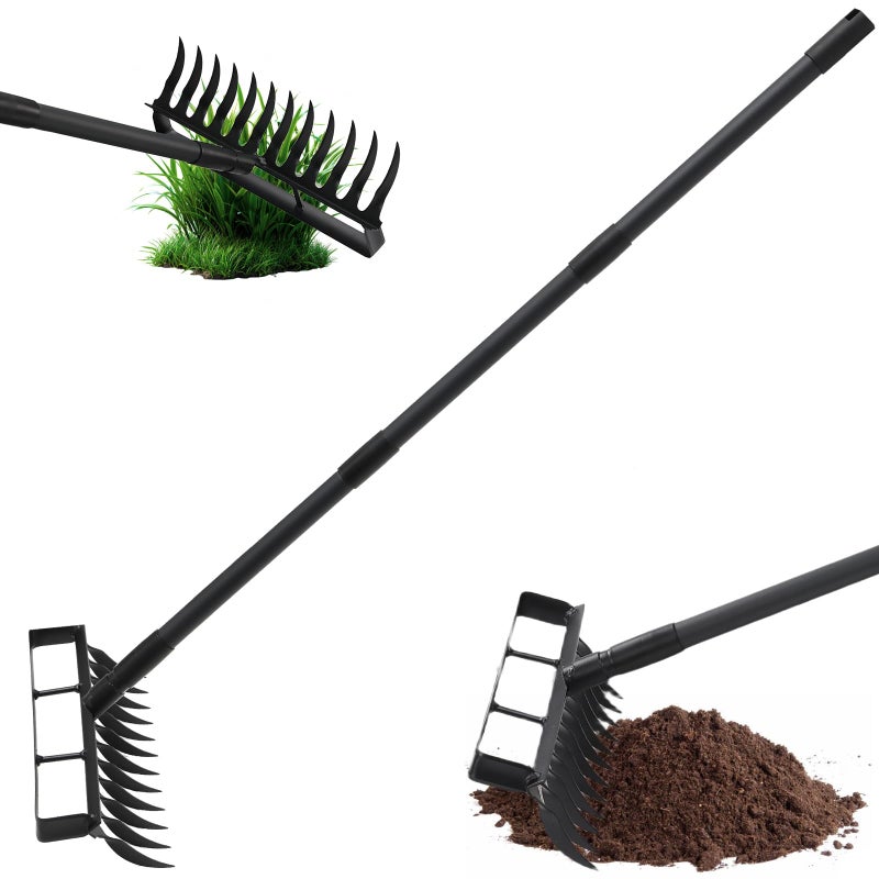 ABtool 2 in 1 Hoe Garden Tool, 12 Tines Cultivators for Gardening, Weed Puller Tool with 76" Long Handle for Gardening, Weeding, Seeding, Ditching, Loosening - Image 1