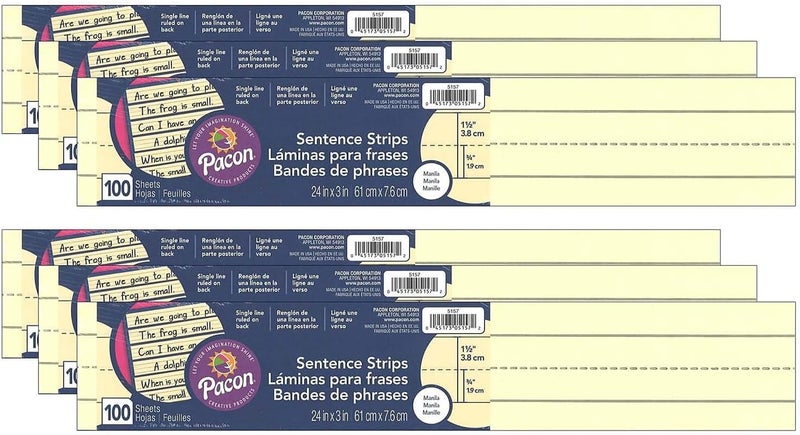 Pacon ® Sentence Strips, Manila, 3" x 24", 100 Strips Per Pack, 6 Packs - Image 1