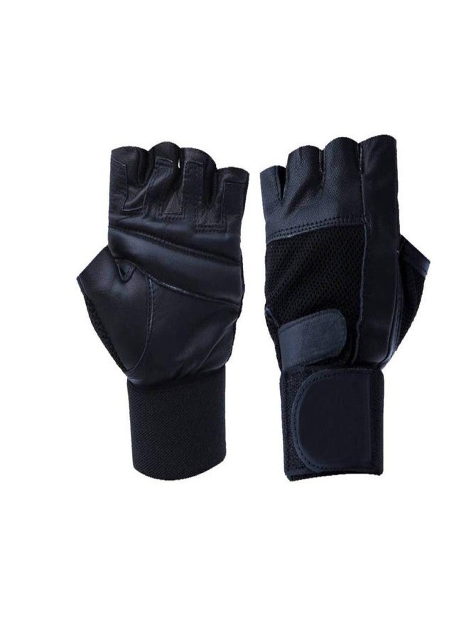 GymWar Gym Gloves Leather Gym Gloves for Men with Wrist Support Band for Weight Lifting and Exercise Black Color - Image 3