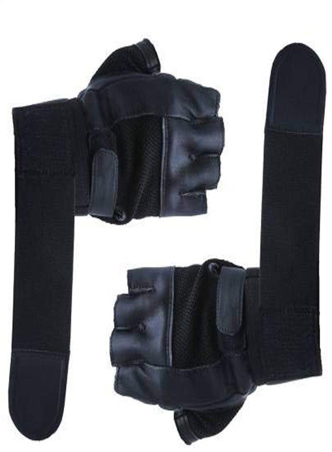 GymWar Gym Gloves Leather Gym Gloves for Men with Wrist Support Band for Weight Lifting and Exercise Black Color - Image 2
