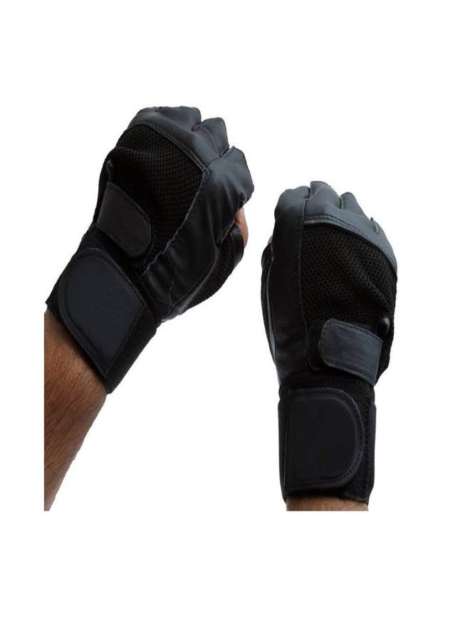 GymWar Gym Gloves Leather Gym Gloves for Men with Wrist Support Band for Weight Lifting and Exercise Black Color - Image 4