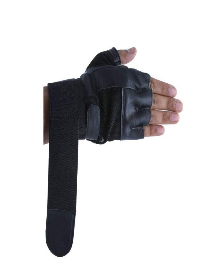 GymWar Gym Gloves Leather Gym Gloves for Men with Wrist Support Band for Weight Lifting and Exercise Black Color - Image 1
